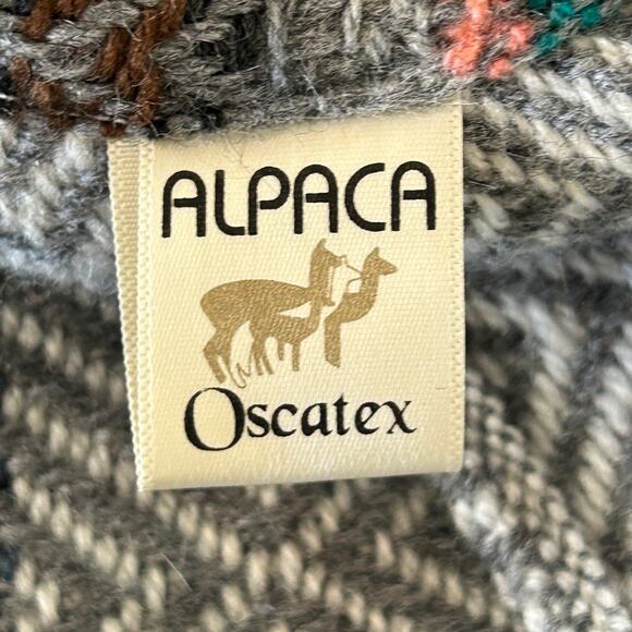 Alpaca Oscatex Knit Hooded Poncho OS Gray White Aztec Boho Cozy Outdoor NWOT - Picture 14 of 15